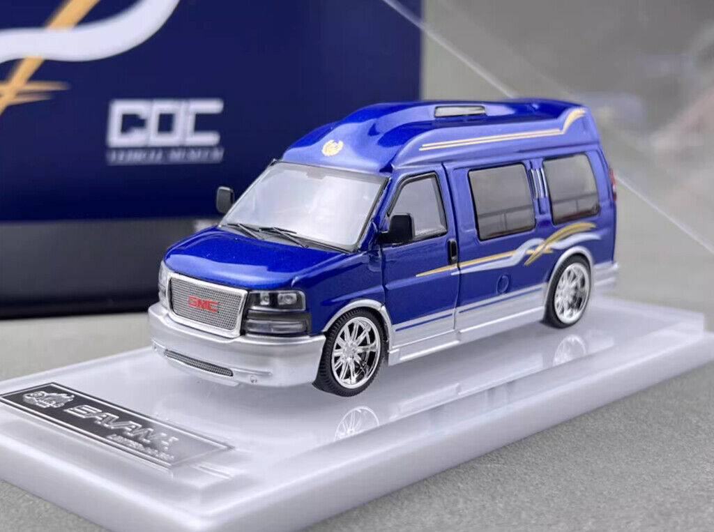 GOC 1:64 Blue GMC Savana Cutaway Van MPV RV Model Diecast Metal Car New Collection