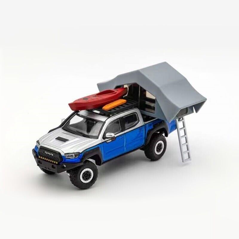GCD 1:64 Blue Toyota Tacoma Pick Up Roof Tent Camping Truck Model Toy Metal Car BN
