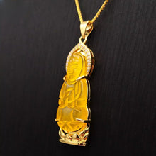 Load image into Gallery viewer, Nature Jade Guanyin Pendant Necklace Gift Jewelry charm Blessing Lucky Yellow G
