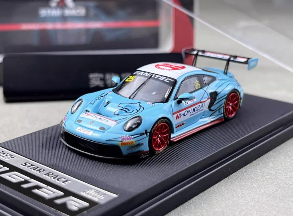SR 1:64 Baby Blue 911 GT3 R #25 Racing Sports Model Diecast Metal Car New Collection