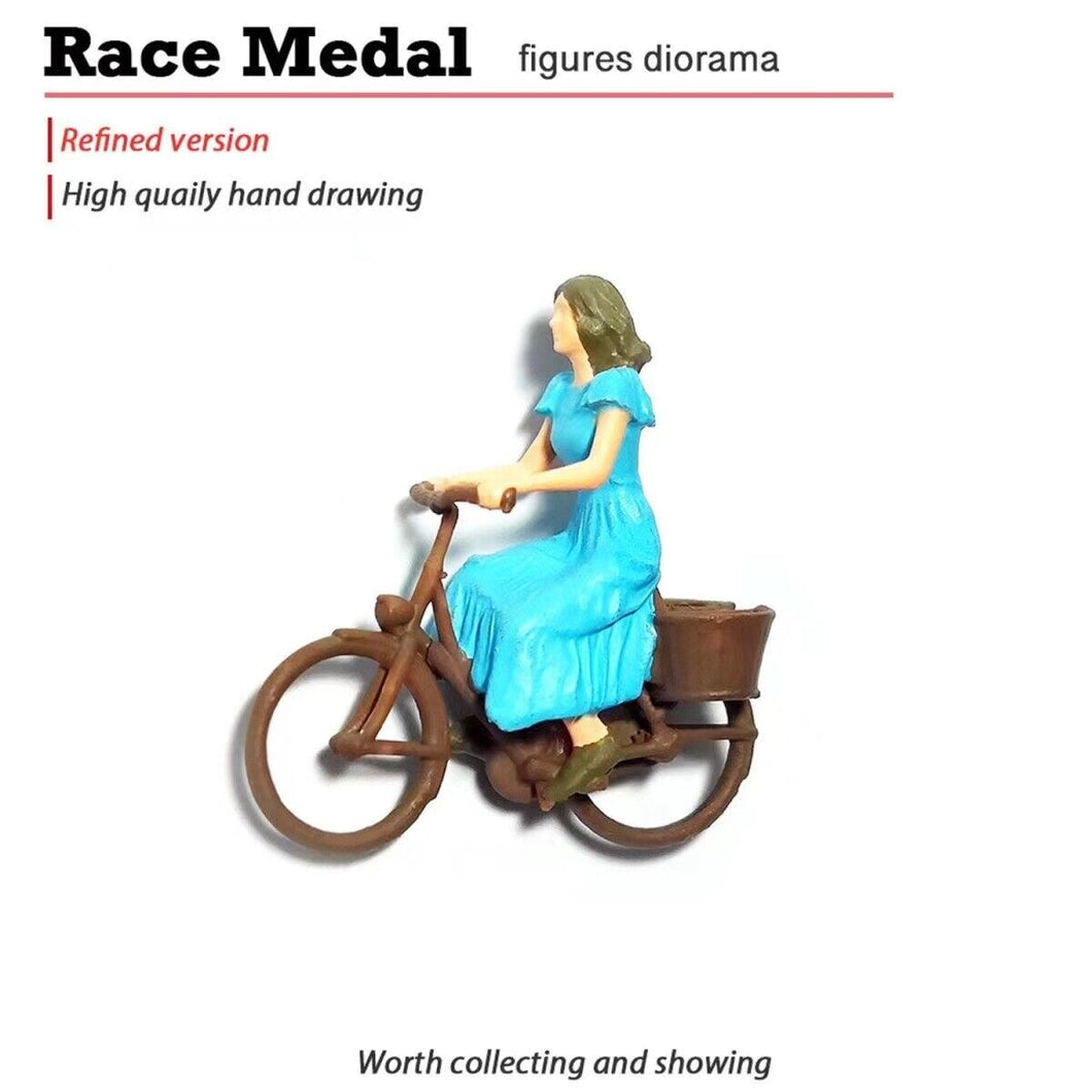1:64 Painted Figure Mini Model Miniature Resin Diorama People Pastoral Bicycle
