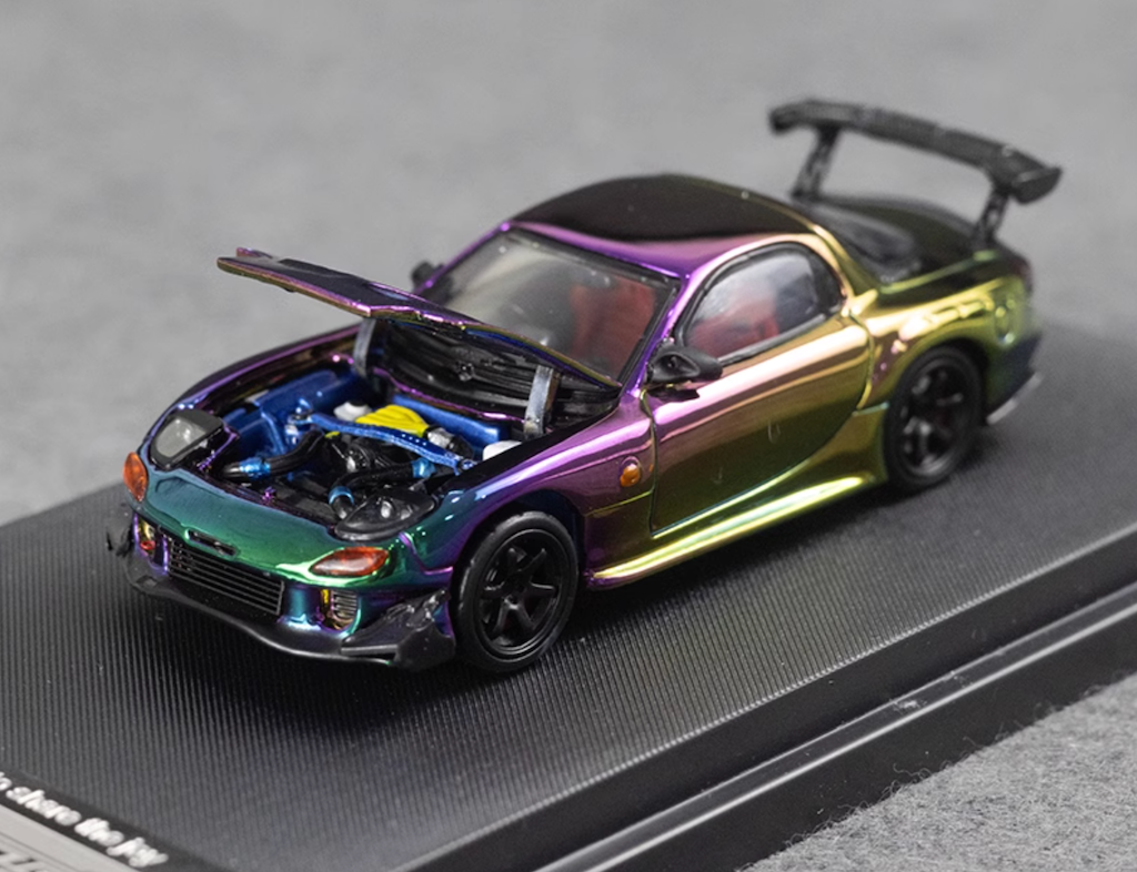 TM 1:64 Plating Purple Green RX-7 FD3S RE Sports Model Diecast Metal Car New Collection