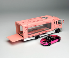 Load image into Gallery viewer, GCD 1:64 Pink Fuso Fighter Trailer Truck MX5 Sport Model Diecast Metal Car New Collection
