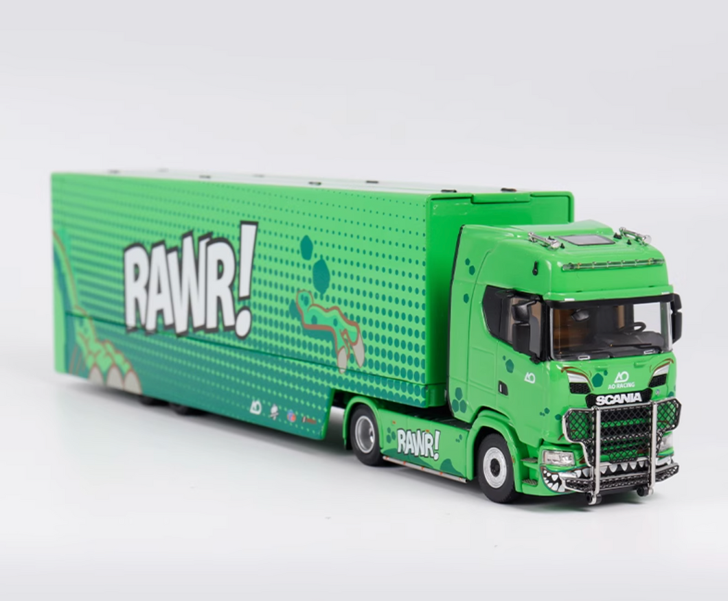 1:64 Green Scania S730 V8 Enclosed Double Deck Truck Model Diecast Metal Car
