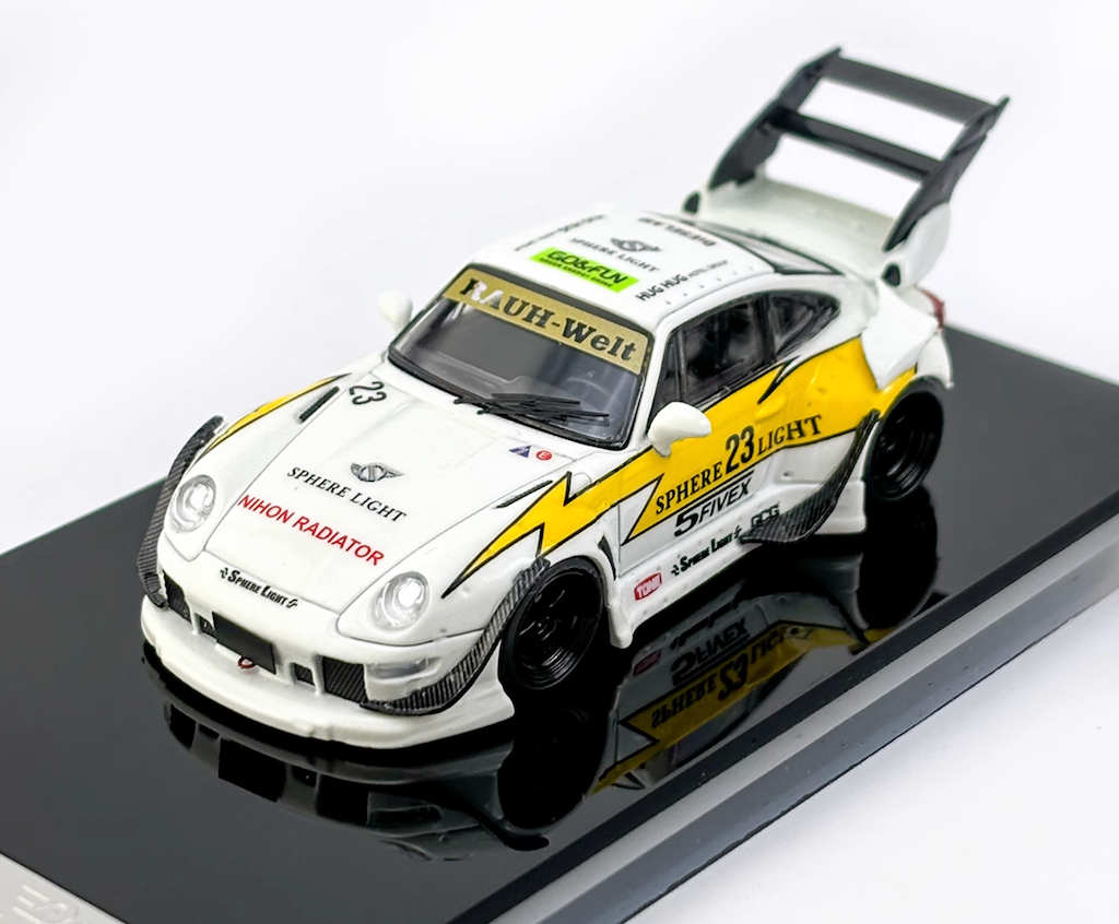SW 1:64 Luminous Yellow 911 RWB 993 #23 Big Spoiler Model Diecast Metal Car