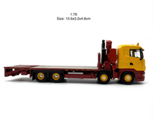 Load image into Gallery viewer, 1:76 Yellow Scania R Flatbed Trailer Crane Truck Model Diecast Metal Car New Collection
