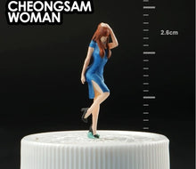 Load image into Gallery viewer, 1:64 Painted Figure Model Miniature Resin Diorama Toy Sand Blue Qipao Girl Sexy
