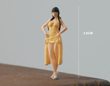 Load image into Gallery viewer, 1:64 Painted Figure Mini Model Miniature Car Scenes Resin Yellow Long Skirt Lady
