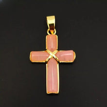 Load image into Gallery viewer, Nature Jade Pink Cross Pendant Necklace Gift Jewelry charm Blessing Lucky New
