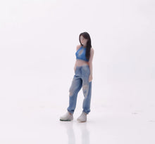 Load image into Gallery viewer, 1:64 Painted Figure Model Miniature Resin Blue Top Denim Girl Sporty Lady Woman
