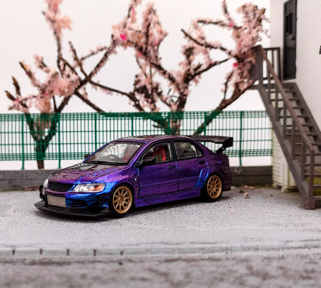CM 1:64 Purple Evolution EVO Lancer 9 IX Sports Model Diecast Metal Car New