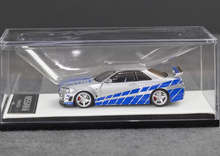 Load image into Gallery viewer, TM 1:64 Silver Blue Skyline GTR R34 FNF Sports Model Diecast Metal Car New Collecction
