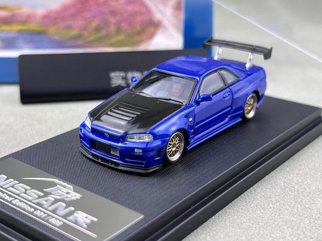 Fuji 1:64 Blue Carbon Skyline GTR R34 Nismo Z-Tune Model Diecast Metal Car New Collection