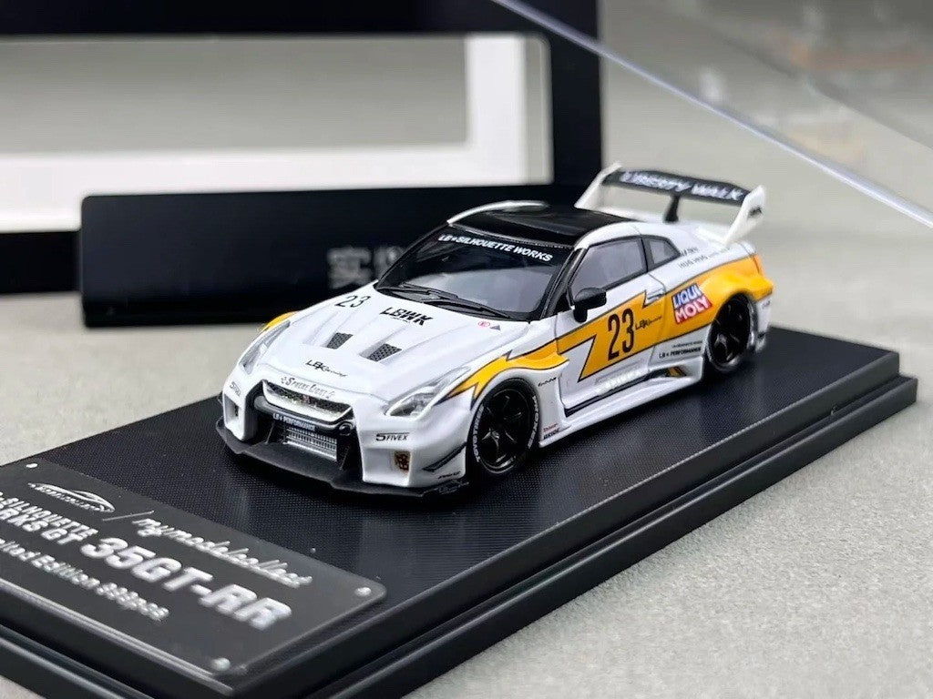 MC 1:64 White GTR R35 LBWK RR #23 Racing Sports Model Diecast Metal Car New Collection