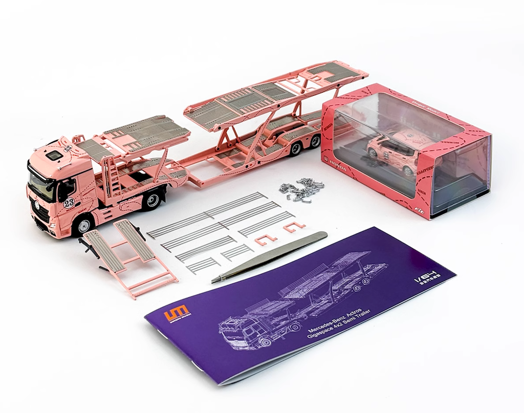 1:64 Pink Actros Gigaspace 4x2 Trailer Truck Fit GD3 Model Diecast Metal Car