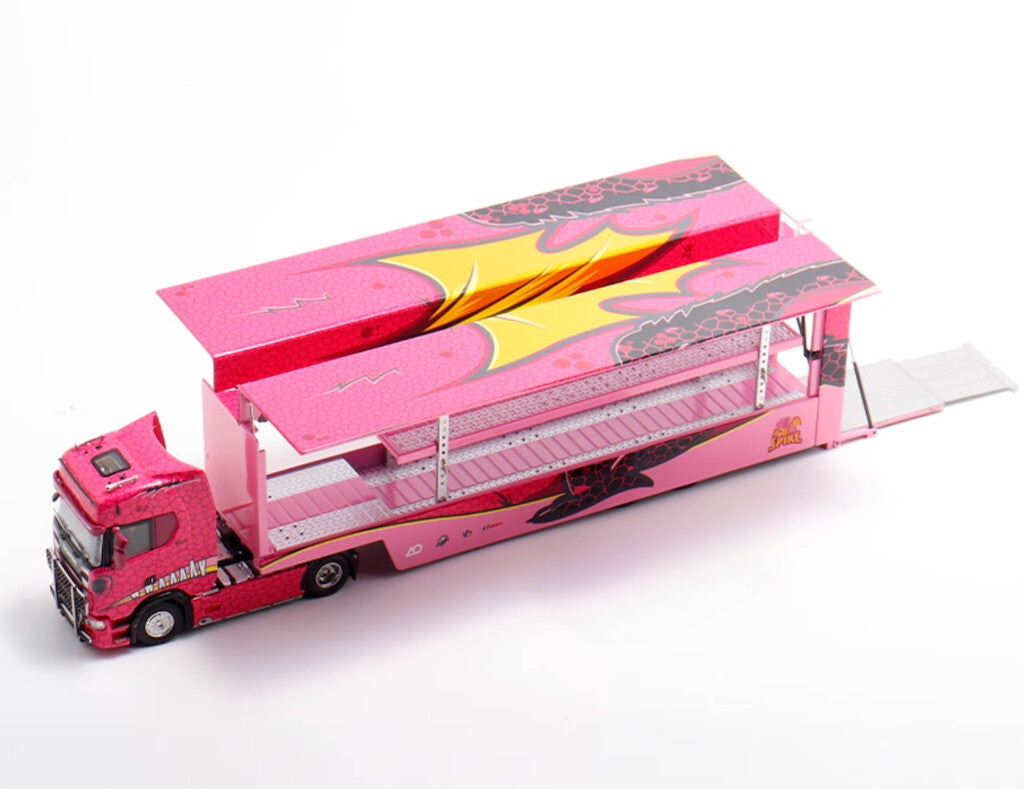1:64 Pink Scania S730 Enclosed Double Deck Truck Model Diecast Metal Car BN