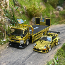 Load image into Gallery viewer, Poprace 1:64 HEC Gold Fuso Flatbed Truck RWB 930 Model Diecast Metal Car New Collection
