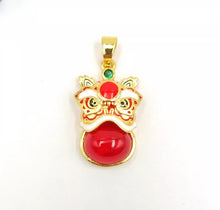 Load image into Gallery viewer, Nature Jade Traditional Lion Pendant Necklace Gift  Jewelry charm Blessing Red
