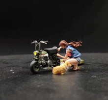 Load image into Gallery viewer, 1:64 Painted Figure Miniature Mini Resin Model Diorama Woman Scooter Dog Set
