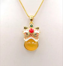 Load image into Gallery viewer, Nature Jade Traditional Lion Pendant Necklace Gift  Jewelry charm Blessing Orang
