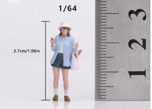 Load image into Gallery viewer, 1:64 Painted Figure Model Miniature Resin Girl Blue Top Shopping bag White Hat
