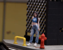 Load image into Gallery viewer, 1:64 Painted Figure Model Miniature Resin Blue Top Denim Girl Sporty Lady Woman
