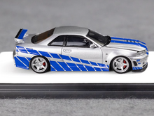 Load image into Gallery viewer, TM 1:64 Silver Blue Skyline GTR R34 FNF Sports Model Diecast Metal Car New Collecction
