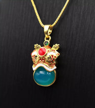 Load image into Gallery viewer, Nature Jade Traditional Lion Pendant Necklace Gift  Jewelry charm Blessing Blue
