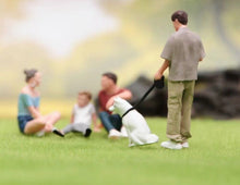 Load image into Gallery viewer, 1:64 Painted Figure Model Miniature Resin Diorama Sand Dog Walking Man Boy Toy New Collection
