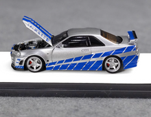 Load image into Gallery viewer, TM 1:64 Silver Blue Skyline GTR R34 FNF Sports Model Diecast Metal Car New Collecction
