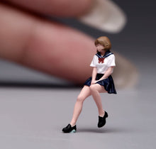 Load image into Gallery viewer, 1:64 Painted Figure Model Miniature Resin Sand Uniform Girl Desk Chair Set
