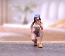 Load image into Gallery viewer, 1:64 Painted Figure Model Miniature Resin Sand Gym Fit Girl Sporty Woman Cap
