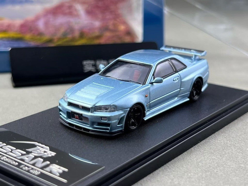 FUJI 1:64 Ice Blue Skyline GTR R34 Z-Tune Sports Model Diecast Metal Car New Collection