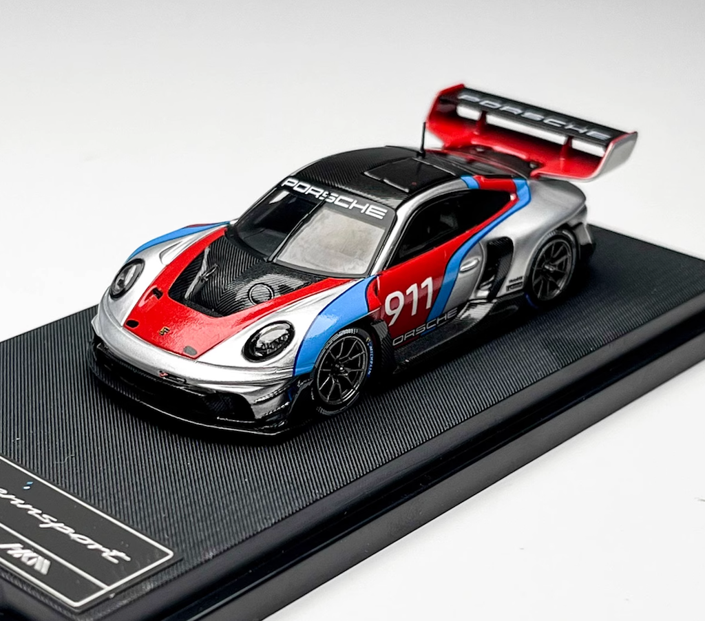 HKM 1:64 Silver 911 GT3 R 992 Rennsport Sports Model Diecast Metal Car New Collection