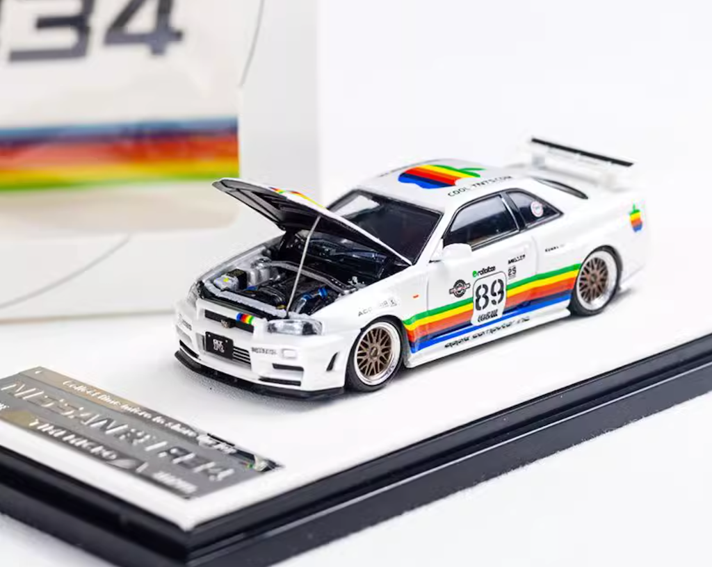 TM 1:64 Apple #89 JDM Skyline GTR R34 Sports Model Diecast Metal Car New Collection