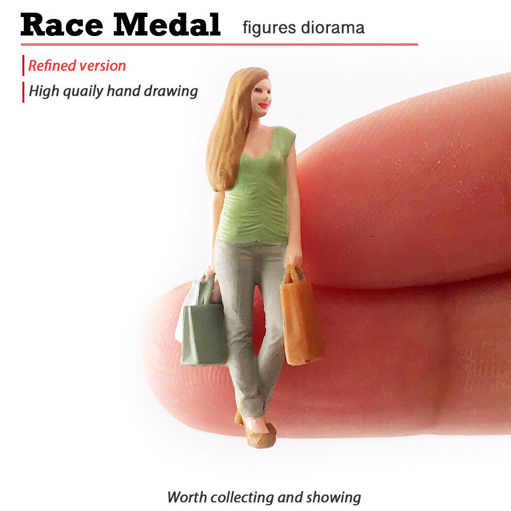 1:64 Painted Figure Mini Model Miniature Resin Diorama Shopping Lady Girl Green