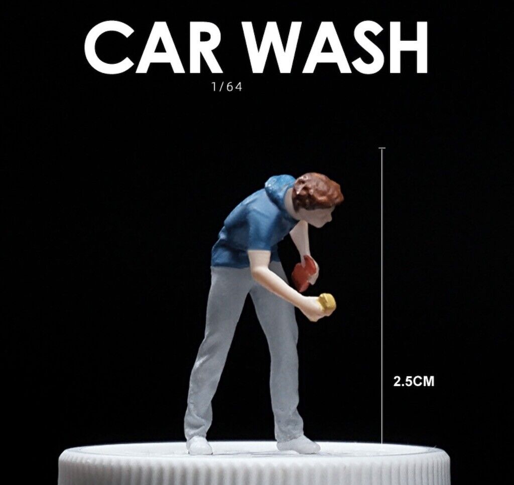 1:64 Painted Figure Mini Model Toy Miniature Car Scenes Resin Car Wash Boy Man