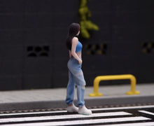 Load image into Gallery viewer, 1:64 Painted Figure Model Miniature Resin Blue Top Denim Girl Sporty Lady Woman
