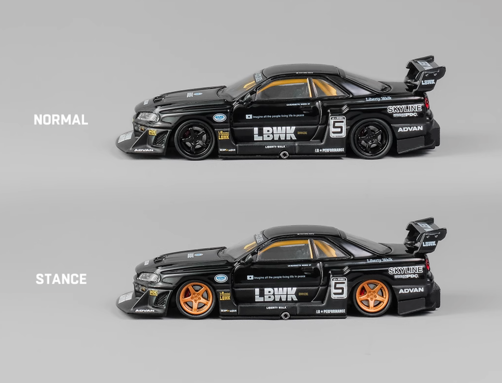 CM 1:64 JDM Black Skyline GTR ER34 LBWK #5 Sports Model