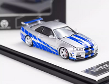 Load image into Gallery viewer, TM 1:64 Silver Blue Skyline GTR R34 FNF Sports Model Diecast Metal Car New Collecction

