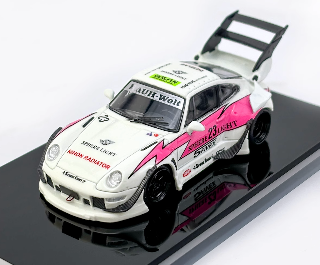 SW 1:64 Luminous Pink 911 RWB 993 #23 Big Spoiler Model Diecast Metal Car New Collection