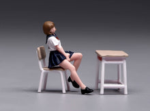 Load image into Gallery viewer, 1:64 Painted Figure Model Miniature Resin Sand Uniform Girl Desk Chair Set
