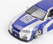 Load image into Gallery viewer, FS 1:64 Silver Blue NFS Skyline GTR R34 Sports Model Diecast Metal Car BN
