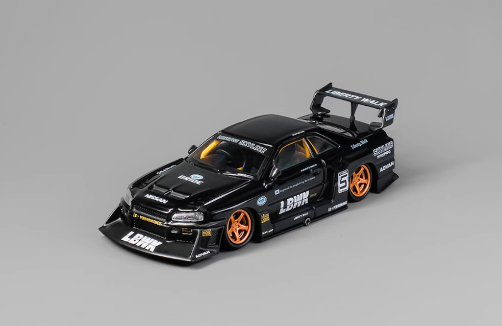 CM 1:64 JDM Black Skyline GTR ER34 LBWK #5 Sports Model