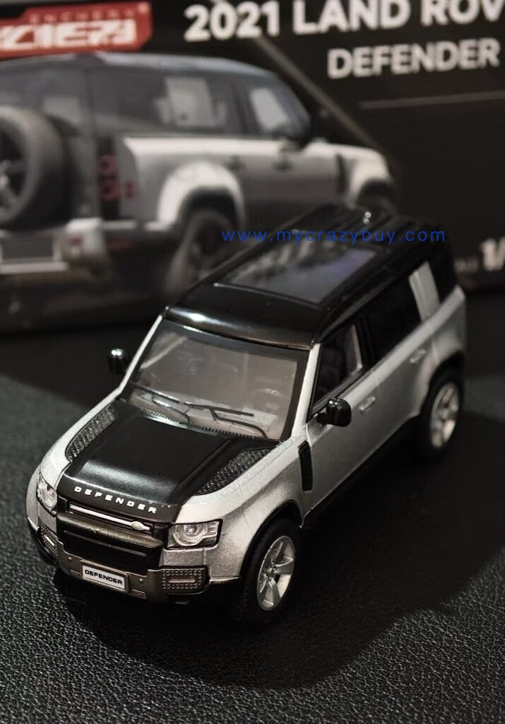 Enchery 1:64 Silver 2021 Defender 100 SUV Sports Model Diecast Metal Car New Collection