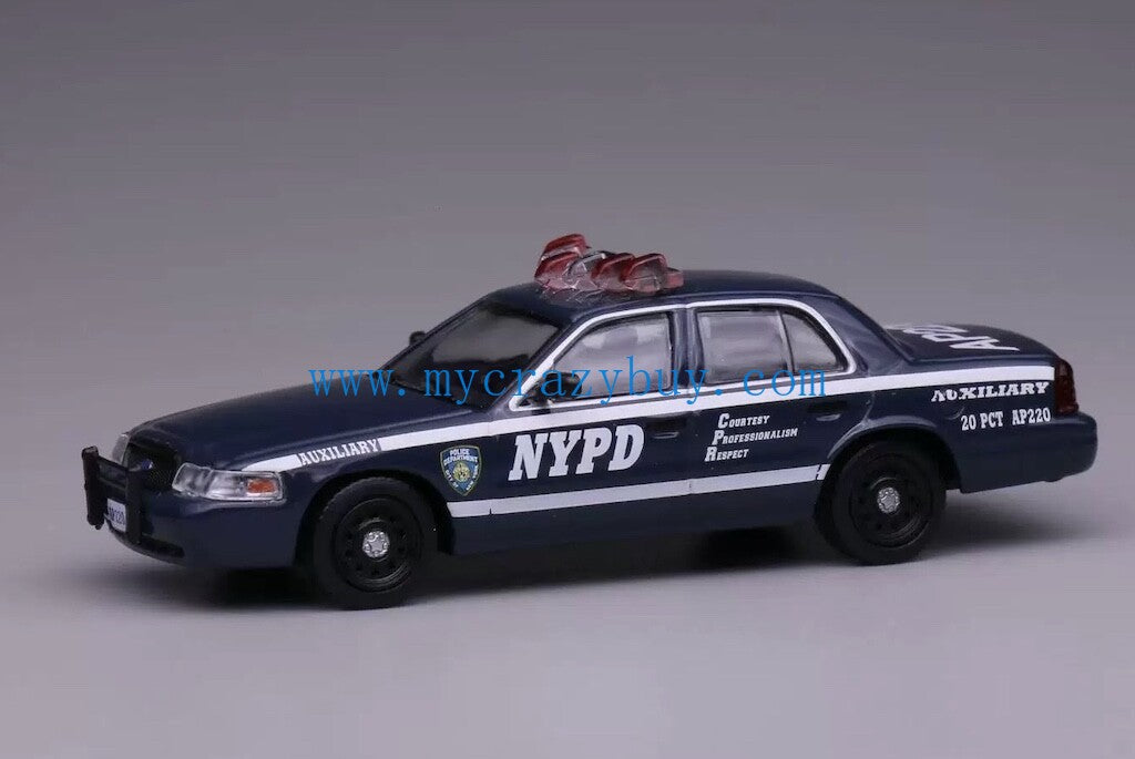 1:64 596 Blue Police Crown Victoria CV EN114 Sedan Model Diecast Metal Car New Collection