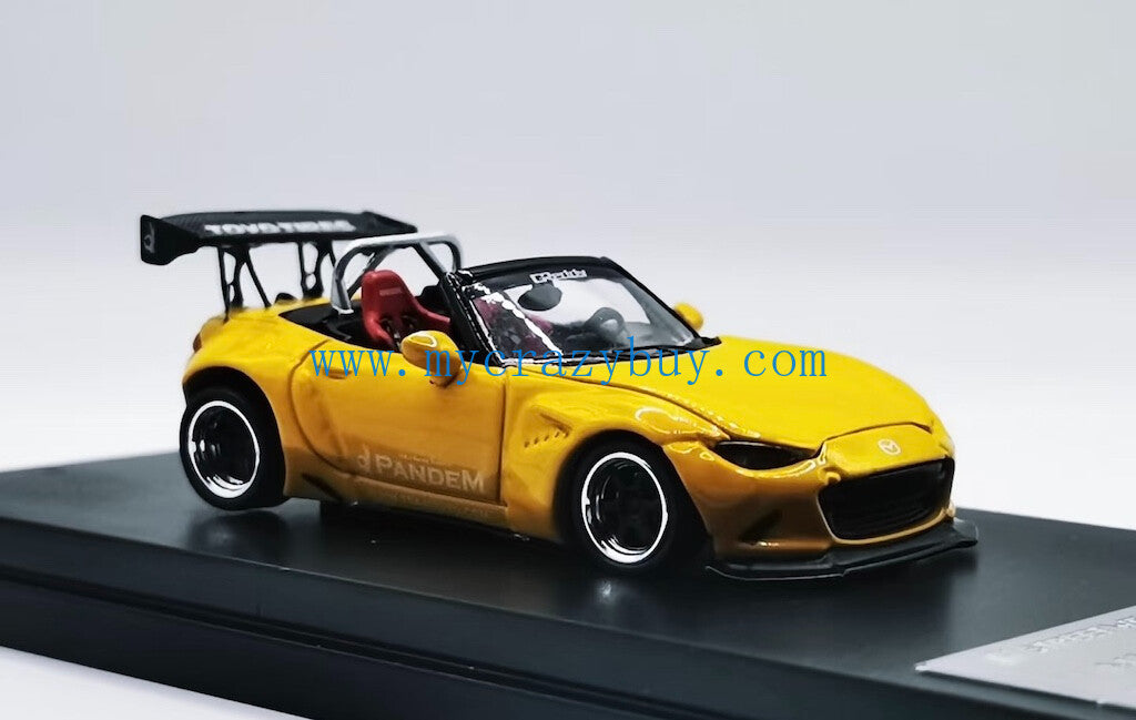 SW 1:64 Yellow Miata MX5 Pandem Roadster Sports Model Diecast Metal Car New Collection