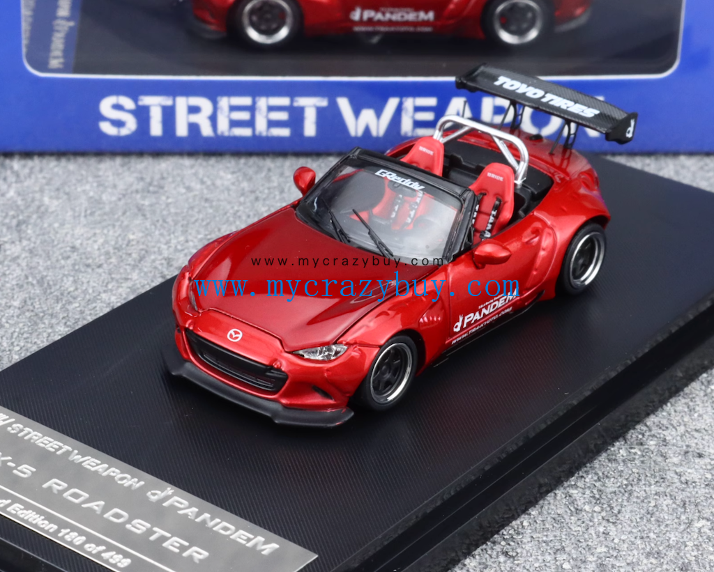 SW 1:64 JDM Red Miata MX5 Pandem Convertible Sport Model Diecast Metal Car New Collection