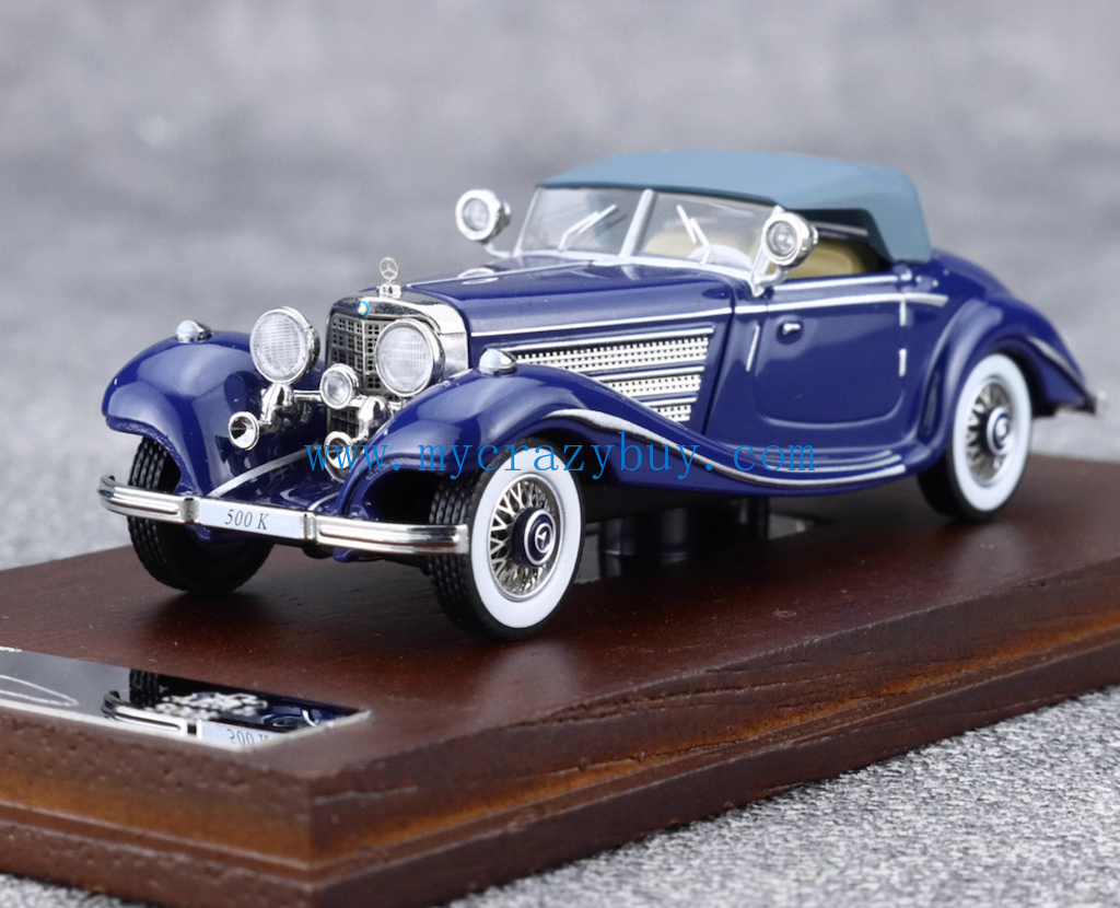 Liberty 1:64 Blue 500K Vintage Convertible Sports Model Diecast Metal Car New Collection