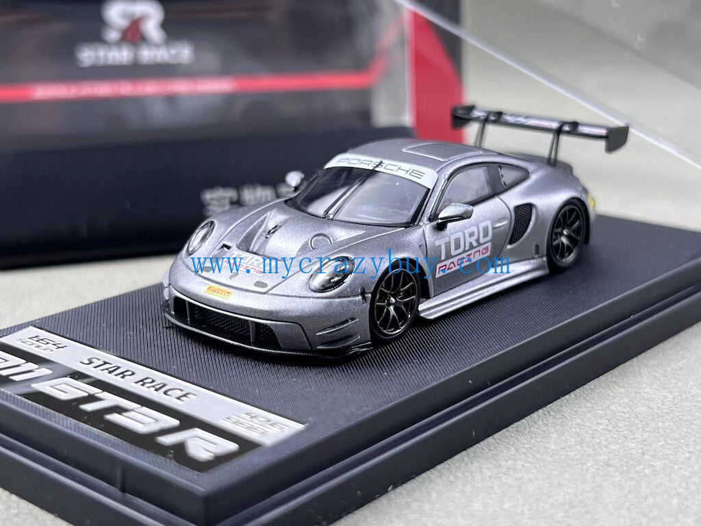SR 1:64 Silver 911 GT3 R Racing Sports Model Diecast Metal Car New Collection